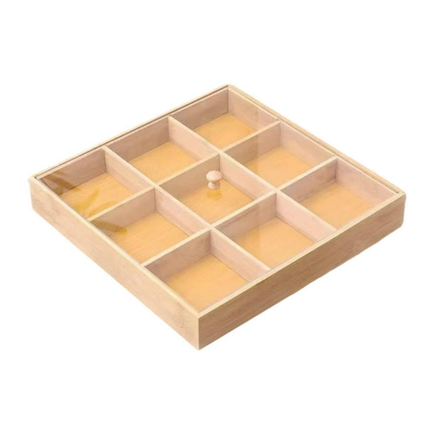 Bandeja para servir nueces de bambú, plato dividido con tapa, postre multiusos, fruta, 30x30x45cm