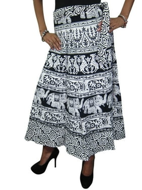 Mogul Women's Indian Long Wrap Around Skirts Black & White Beach Cover Up Dress
