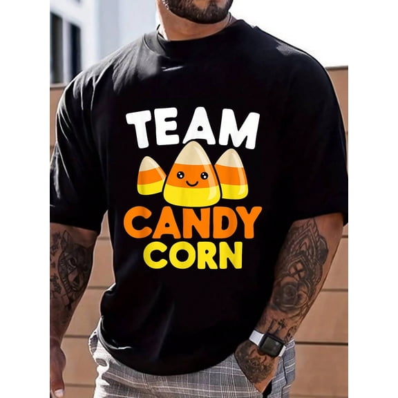 100% Cotton Candy Corn Funny Halloween T-Shirt Summer Men For Top