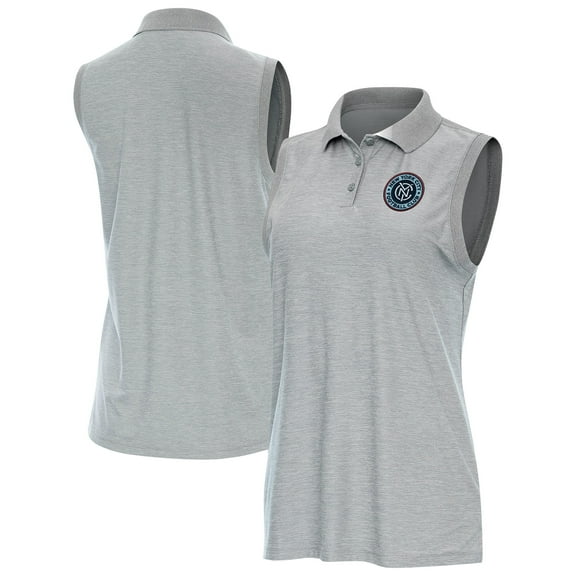 Women's Antigua Heather Gray New York City FC Recap Sleeveless Polo