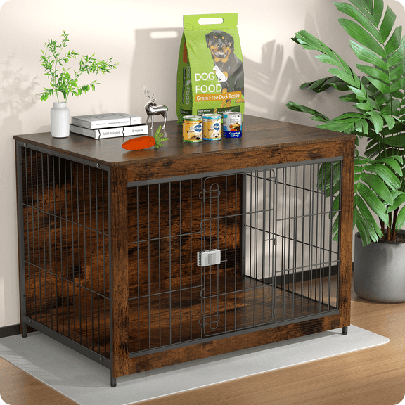 TIME RAY 43"Dog Crate Furniture with Secure Lock, Wooden Dog Kennel Indoor Dog Cage for Medium Dogs, Decorative Pet Crate Table for Home Indoor Use