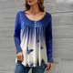 thumbnail image 5 of Moda mujer imprimir blusa o cuello manga larga botón fruncido suave elástico camiseta casual top Abanopi Aqua/Medio, 5 of 7