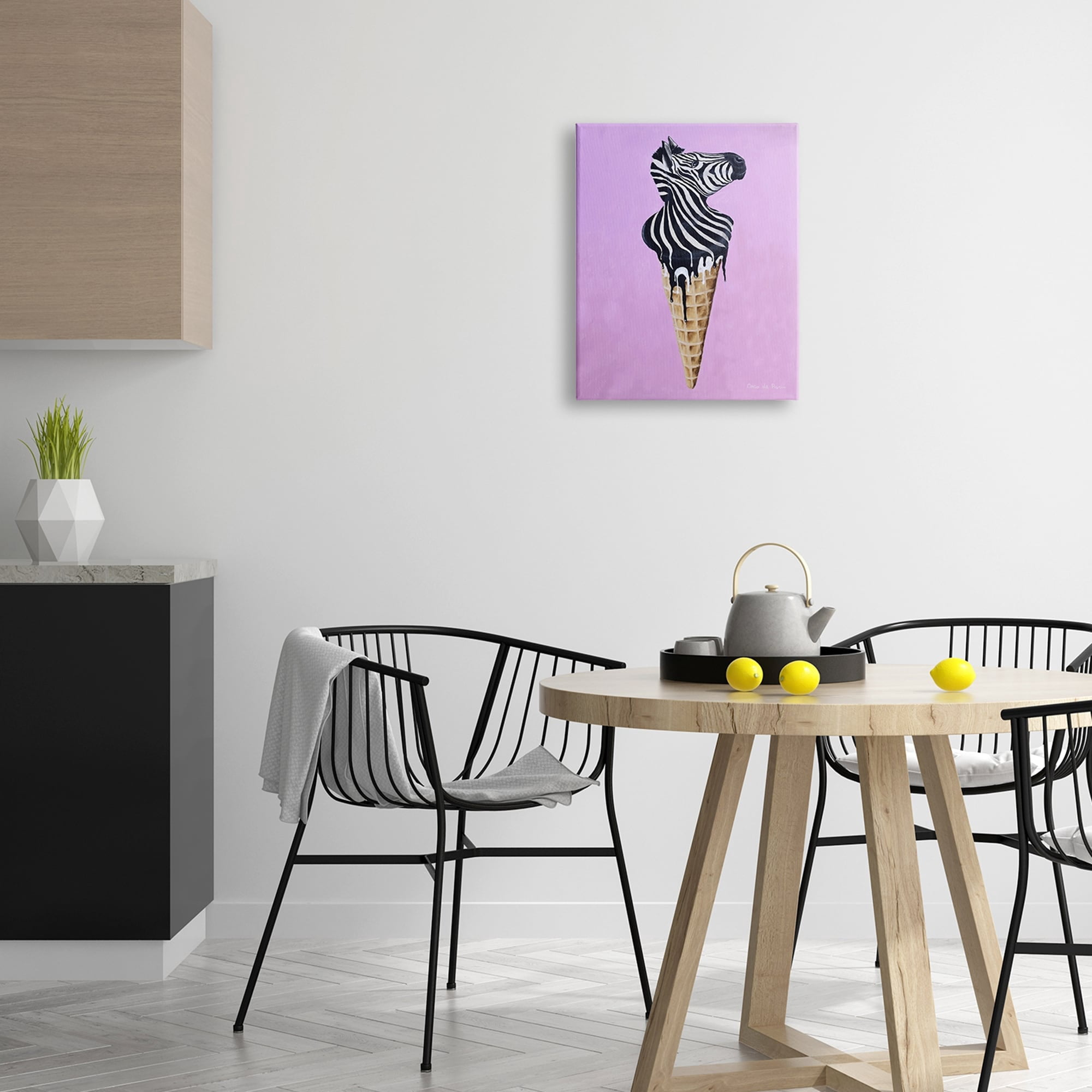 Stupell Industries Striped Zebra Ice Cream Cone Purple Background Novelty Painting Gallery-Wrapped Canvas Print Wall Art, 24 x 30, Design by Coco de Paris