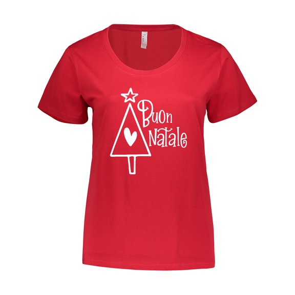 Inktastic Buon Natale Christmas Tree with Heart and Star Women's Plus Size T-Shirt