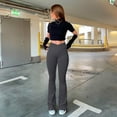 thumbnail image 2 of OQQ Women's Yoga Pants Ribbed Seamless Workout High Waist Cross Over Bell Bottoms Exercise Flare Leggings, 2 of 7