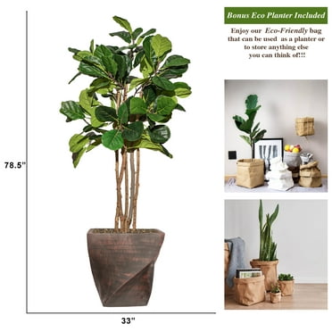 Vintage Home Artificial Faux Fig Tree 70.5" Large Fake Plant Real Touch for Indoor Home and Office Accent Décor with Stylish Fiberstone Planter