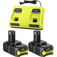 thumbnail image 1 of Paquete de 2 Reemplazo para Baterías Ryobi 18V 3.5Ah + 2 Puertos P117 Charger para Baterías Ryobi P108 P107 P105 P103 P102, 1 of 7