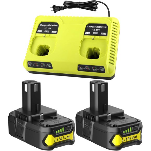 Paquete de 2 Reemplazo para Baterías Ryobi 18V 3.5Ah + 2 Puertos P117 Charger para Baterías Ryobi P108 P107 P105 P103 P102