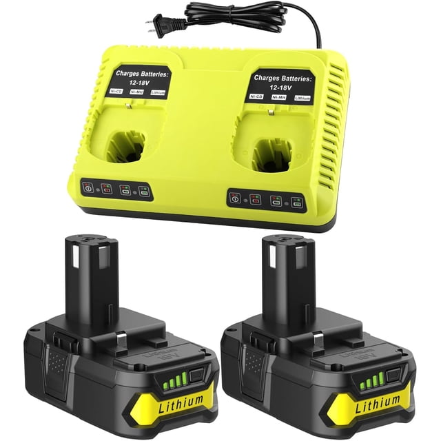 Paquete de 2 Reemplazo para Baterías Ryobi 18V 3.5Ah + 2 Puertos P117 Charger para Baterías Ryobi P108 P107 P105 P103 P102