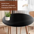 thumbnail image 5 of Round Table Cover 55-60 Inch Ombre Black Gray Waterproof Reusable Table Cloth Round Fitted Vinyl Tablecloth with Elastic Edged for Parties Outdoors, Solid Color Gradient Minimalist Modern, 5 of 9