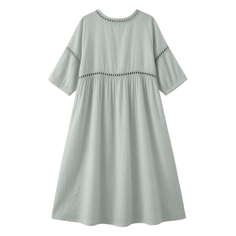 cotton lounge dress plus size Summer Plus Size Pleated Cotton Linen Dress for Women Solid Color Short  Sleeve Round Neck Casual Lounge Dresses at Amazon Women's Clothing store