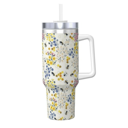 

Matuu Wildflower Honeybee for 40OZ Ice Cup with Handle Durable Thermal Cups Keep Drinks Cold and Hot Insulated Car Mug with Lid