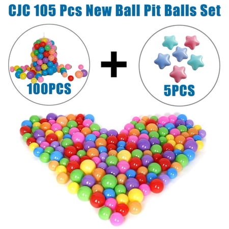 CJC 105 Pcs Plastic Ball Set with Storage Mesh Bag, Crush Proof Ocean Balls for Toddlers (Colorful)