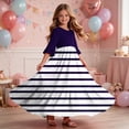 thumbnail image 6 of Little Girls Maxi Dress 4-14 Years Ruffle Half Sleeve Round Neck Floral Print Tiered Long Dress with Side Pockets Purple H 5-6 Years, 6 of 7