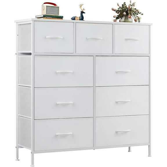 Bedroom Dressing Table, 9 Storage Drawers, Large Fabric Wardrobe Organizer, White