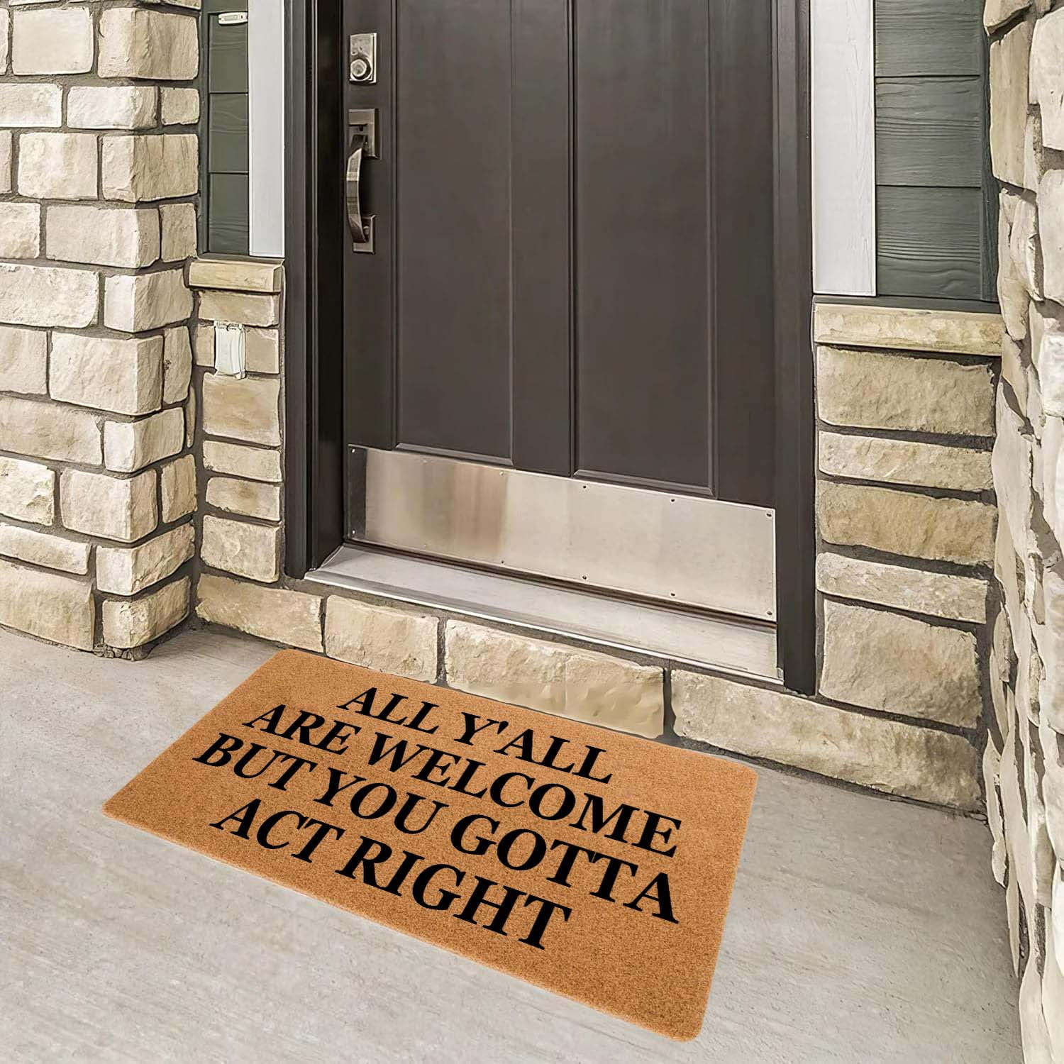 Funny Doormat Front Door Mat Entryway Outdoor Mat with Heavy Duty Front Porch Welcome Mats Entry Brown Mat House Warming Gift Mat 29.5 x 17 inch (All Y'all are Welcome)