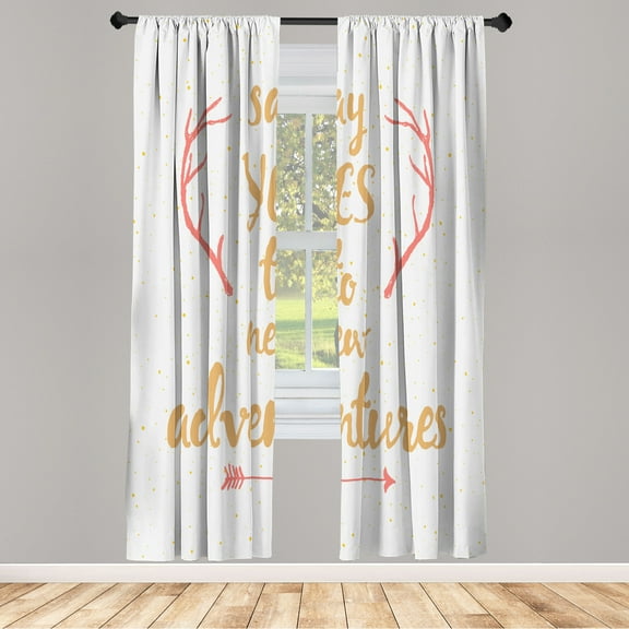 Ambesonne Adventure Curtains, Calligraphic Words Arrow, Pair of 28"x63", Apricot Coral