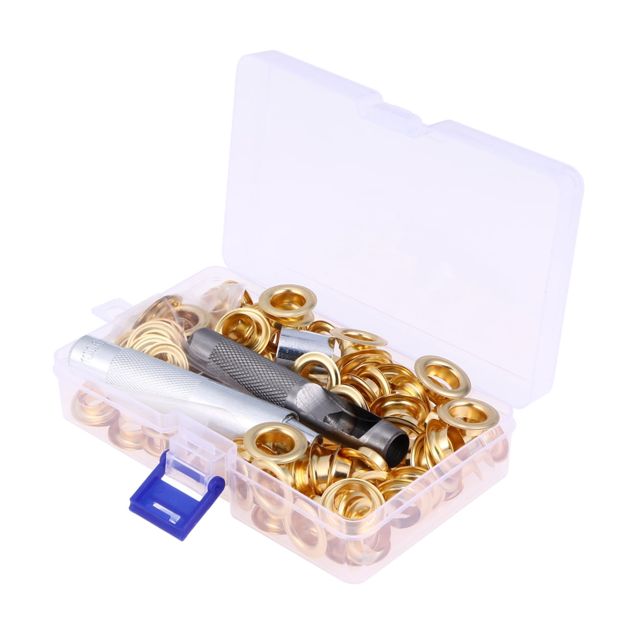 Amosfun 100-Piece Clothing Fastener Grommet Kit with 3 Tools, Storage Case, Golden Brass Material