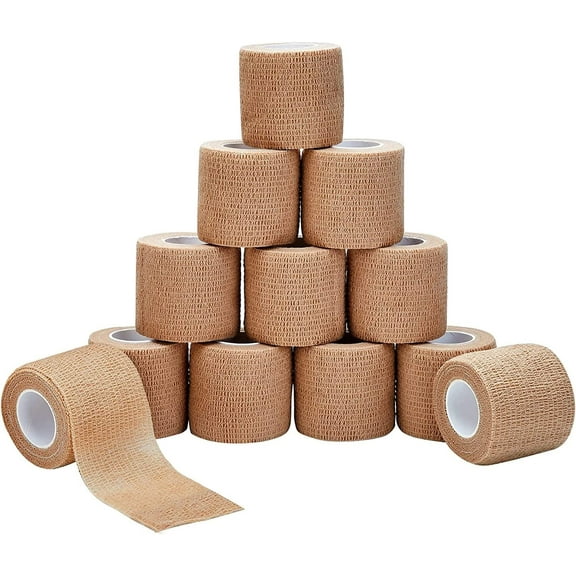 Naltars 12 Pack 2 Inch x 5 Yards Self Adhesive Bandage Breathable Cohesive Wrap Rolls Elastic Self-Adherent Tape for Stretch Athletic, Sports, Wrist, Ankle | Vet Wrap for Animal & Pets (Beige Color)