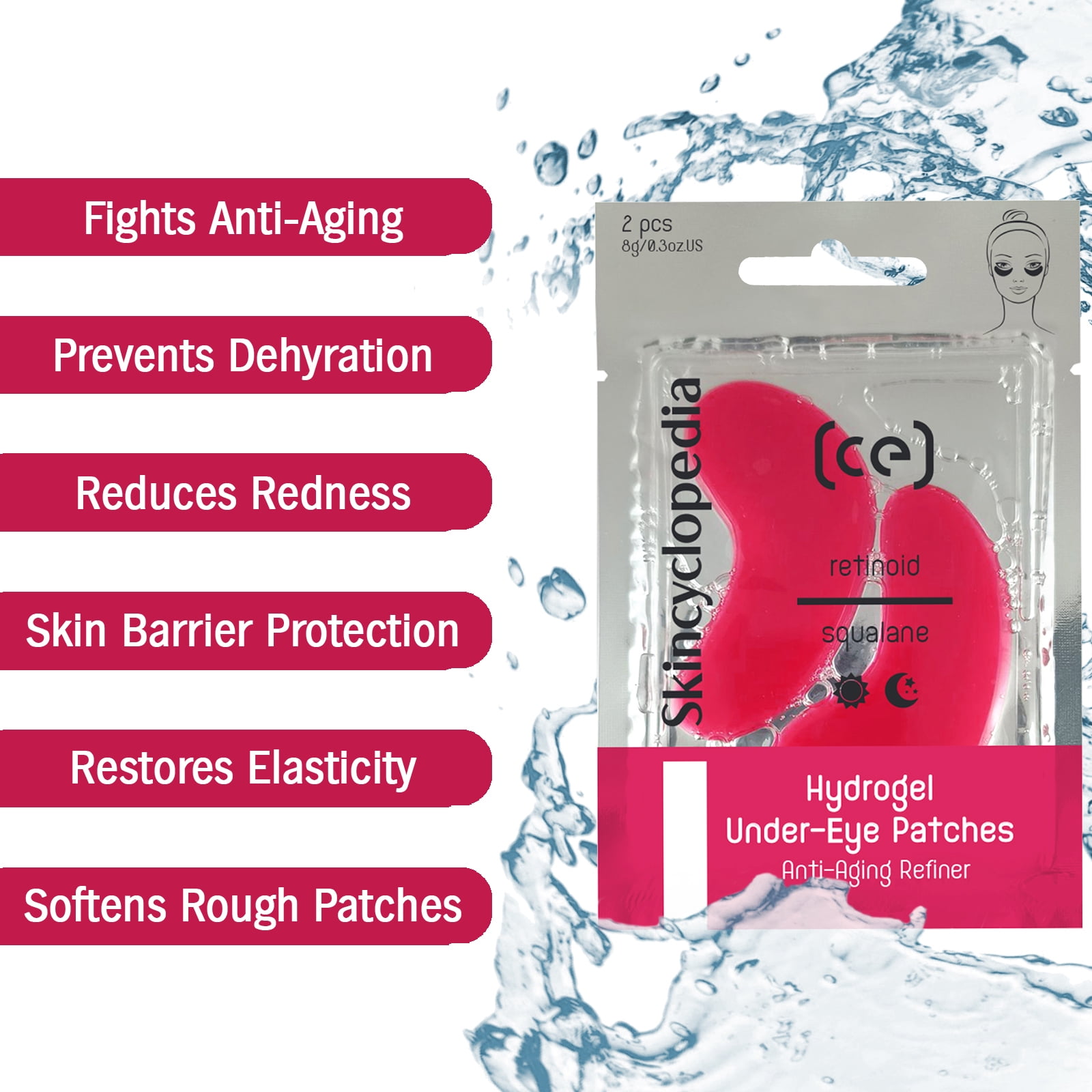 Skincyclopedia Retinol & Squalane Face Treatment, Facial Serum, Under Eye Roll-On & Hydrogel Patches, Energizing Serum for Dark Circles, Puffiness Bags, Fine Lines & Wrinkles, Firms & Brightens Skin.