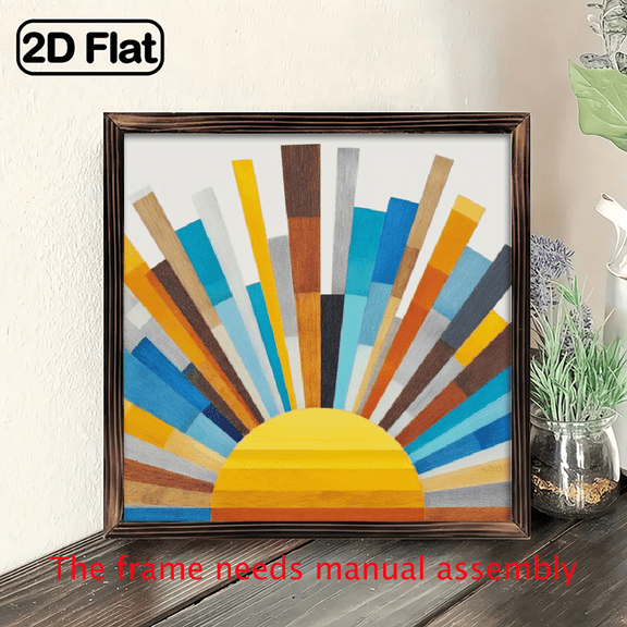 8x8inch Wooden Board Painting Boho Rainbow Sun Line Sunshine Painting for Living Room Bedroom Office