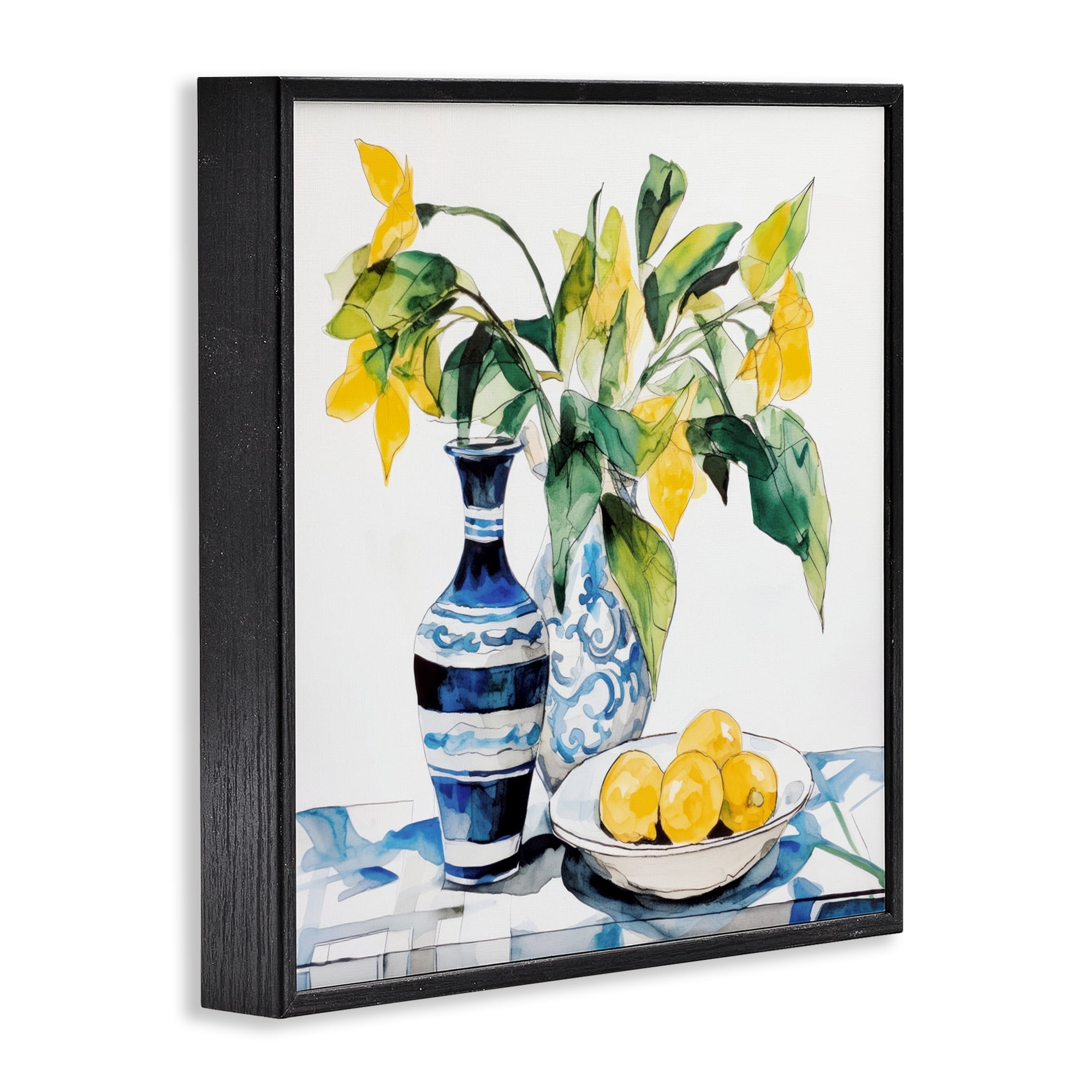 Stupell Industries Lemons & Leaves Table Setting Black Framed Giclee Art, design by Ray Powers
