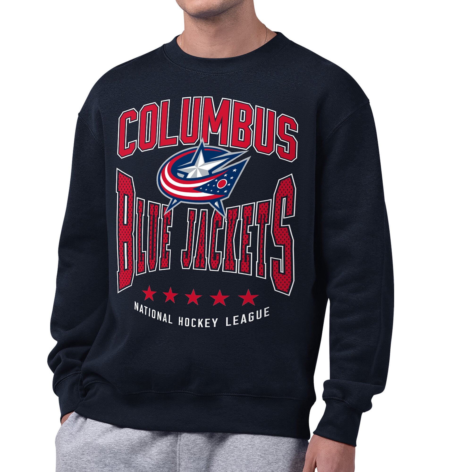 Men's Starter Navy Columbus Blue Jackets Center Squeeze Tri-Blend Fleece Sweatshirt