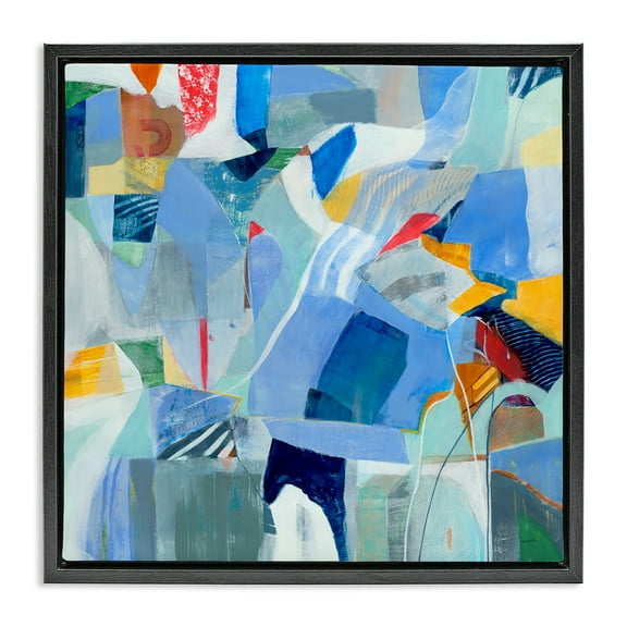 Stupell Industries Chaotic Blue Composition Abstract Painting Black Floater Framed Canvas Art Print Wall Art, 18 x 18