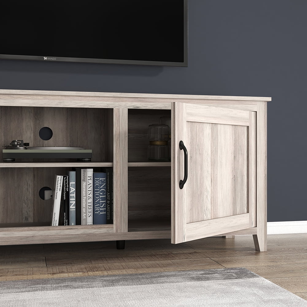 Kadyn Wood Universal TV Stand Cabinet, Modern TV Stand for 60" TV, Media Console Cabinet Entertainment Center with Doors and Open Shelves, Light Gray Kadyn Wood Universal TV Stand Cabinet, Modern TV Stand for 60" TV, Media Console Cabinet Entertainment Center with Doors and Open Shelves, Light Gray