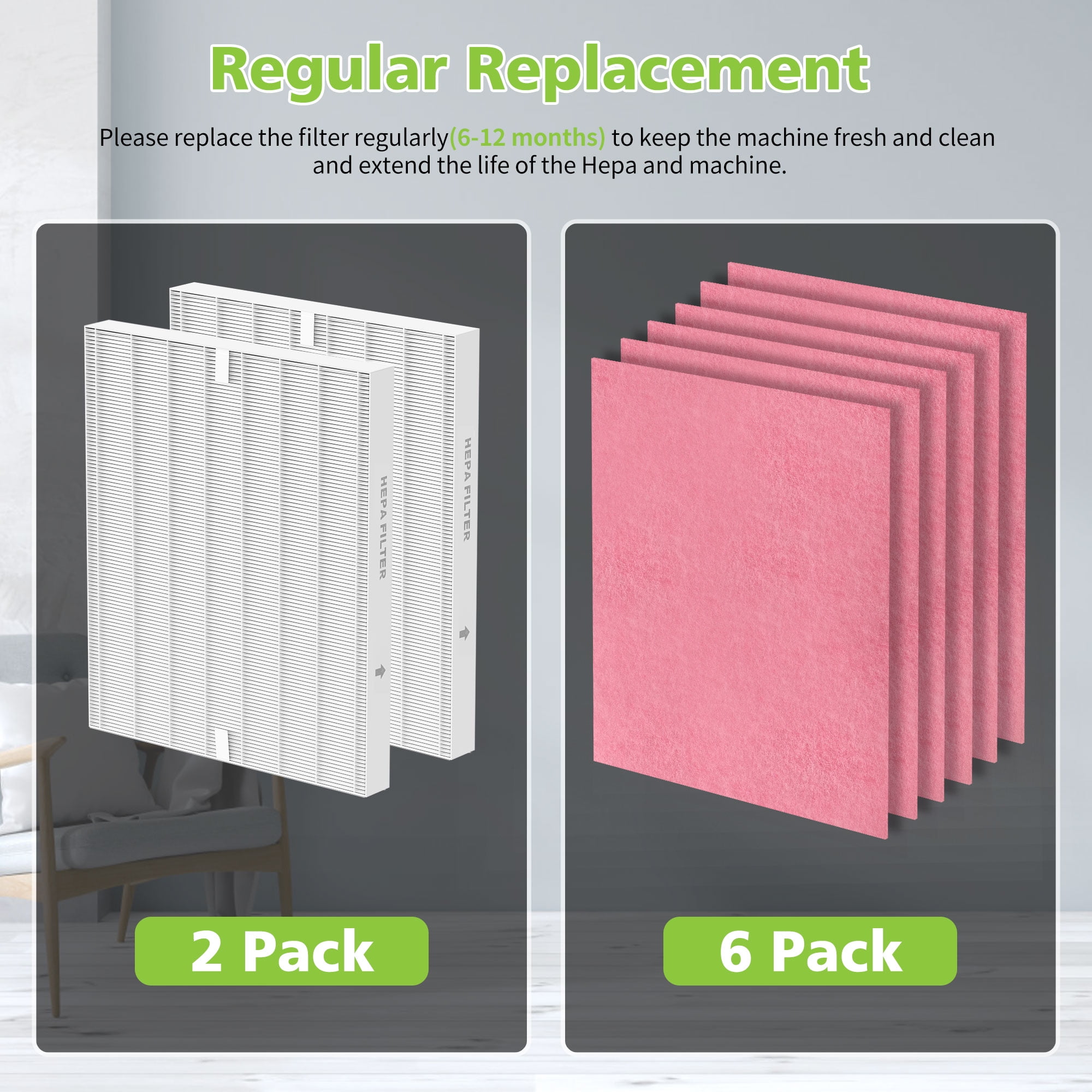 AP-1512HH and 200M Pet Filter Set for Coway Airmega AP-1512HH and Airmega 200M Air Purifier, 6 Pet Deodorization Filters and 2 True HEPA Filter, 8 pack, Compared to Part #3304899