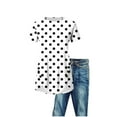 thumbnail image 4 of FRSASU Womens Summer Boho Tops Fashion Polka Dot Printed Short Sleeves Crewneck T-Shirt Front Curved Hem Flowy Tees Shirts White, 4 of 4