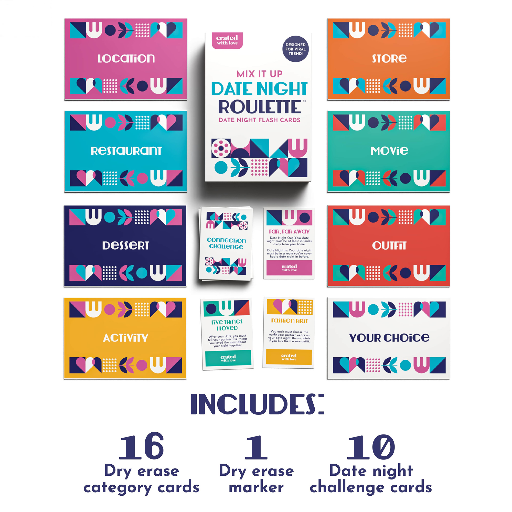 Crated With Love: Mix It Up Date Night Roulette - Date Night Flash Card Challenges, Plan A Spontaneous Couple Adventure