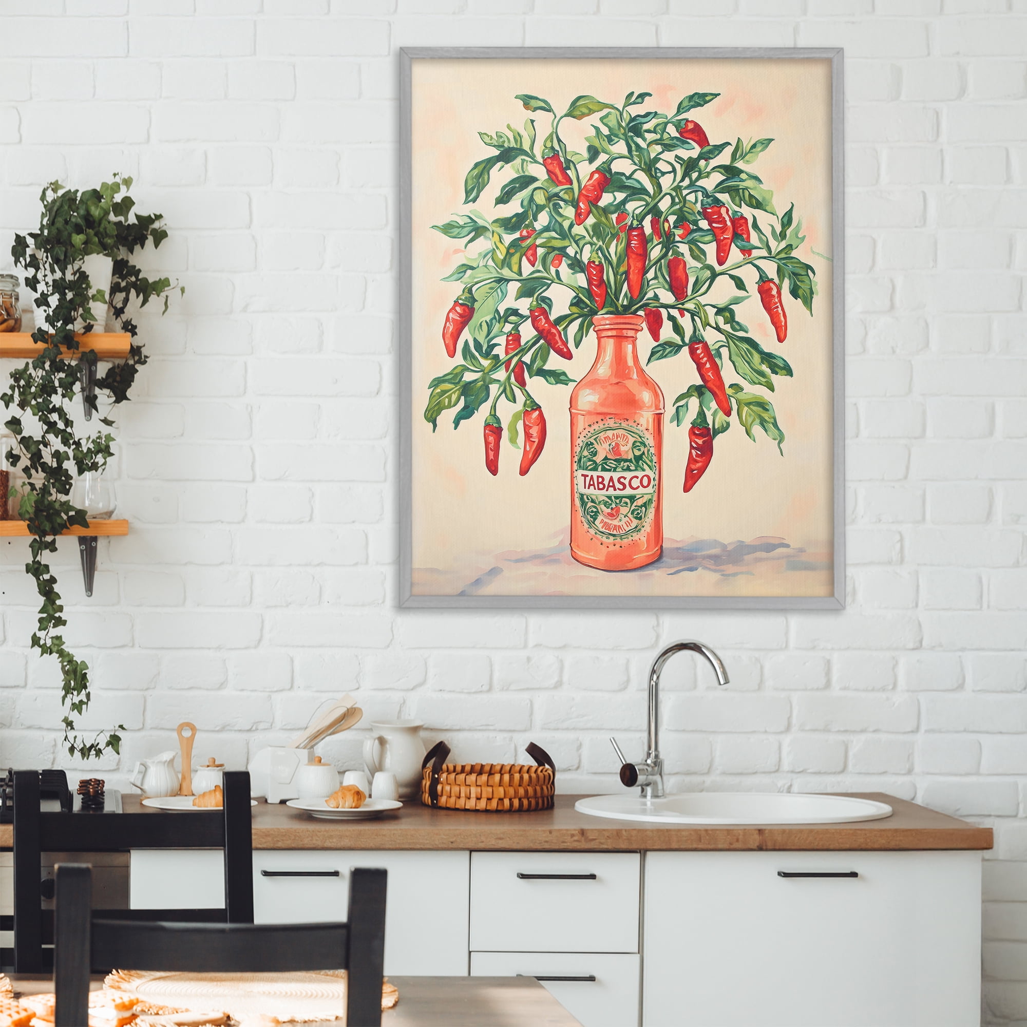 Stupell Industries Chili Peppers in Hot Sauce Vase Gray Framed Giclee Art, design by The Prints Vibe