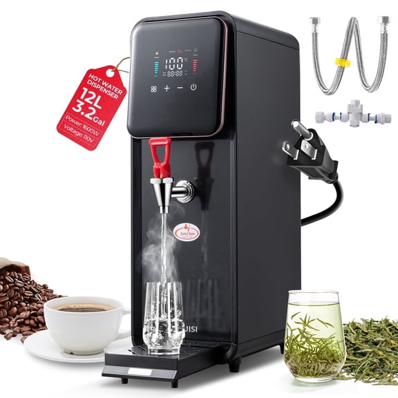 Commercial Hot Water Dispenser, 1600W Electric Water Heater 50L(13Gal)/h Step-Heating Countertop Water Boiler with 24H Timer & 32°F-212°F Temp Control