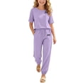 thumbnail image 2 of Girls Jogger Set Sport 2 Piece Set Short Sleeve T Shirt and Sweatpants Soft Matching Casual Outfit Purple 9-10Years, 2 of 7