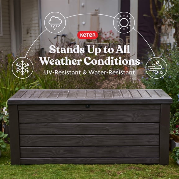 Keter Westwood 150 Gallon Durable Resin Outdoor Deck Box Storage Organization, Espresso Brown