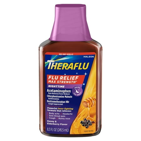 Theraflu Max Strength Nighttime Flu Symptom Relief With Acetaminophen, Dextromethorphan Hbr, Chlorpheniramine Maleate - 8.3 Fl Oz