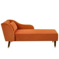 thumbnail image 3 of SYNGAR Velvet Chaise Lounge with Rolled Arm, Modern Chaise Lounge Indoor with Pillow and Solid Wood Legs, Chaise Lounge Chair for Living Room Bedroom Family Room Kids & Teen Room, Orange, 3 of 6