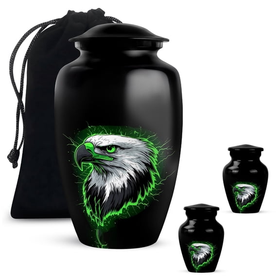 Yatskia Neon Green Eagle Urn For Ashes For Women & Men, Small Cremation Urns For Human Ashes, (Classic 10 Inch and 3 Inch)