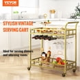 thumbnail image 2 of VEVOR Bar Cart Gold, 2 Tiers Home Bar Serving Cart on Lockable Wheels, Rolling Alcohol Cart with Tempered Glass Shelves Guardrail Wine Rack, Modern Wine Cart for Home Kitchen Dining and Living Room, 2 of 9