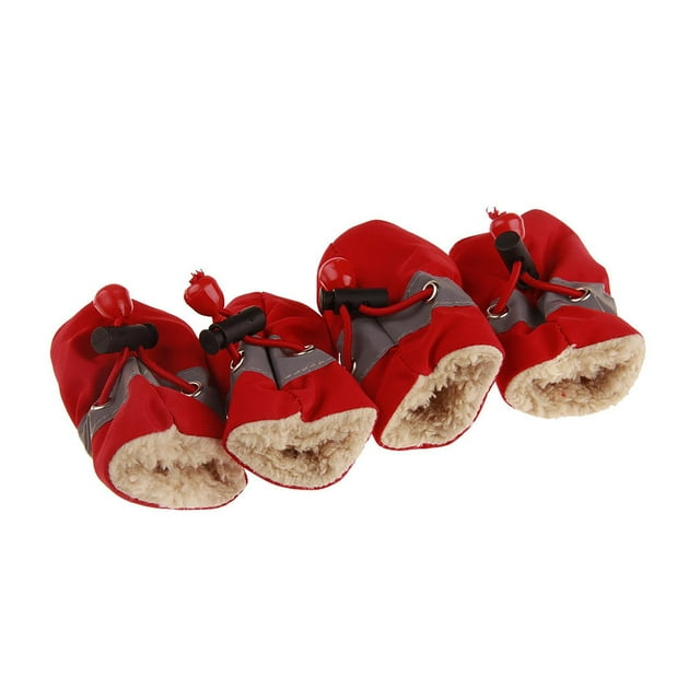 Bottes pour Chien Doublées Chaudes d'Hiver Protecteurs à Cordon Réglables pour Petits Moyens Chiots Usage Intérieur Extérieur 4 Pcs