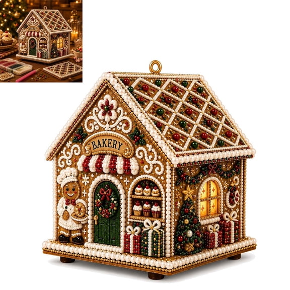 ALOEWXXR Christmas Cottage Diamond Art Kit, 3D Wooden House Pearl Gem Art Craft, DIY Diamond Painting Holiday Decoration