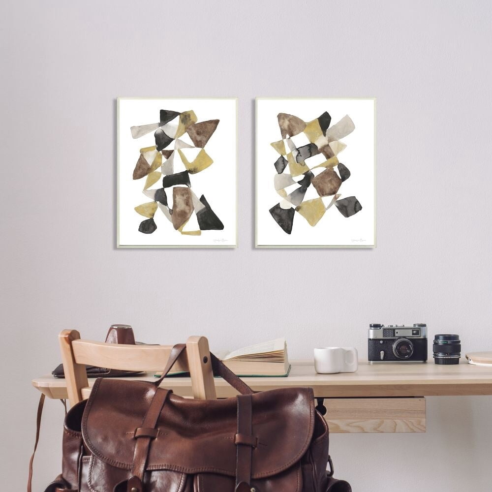 Stupell Industries Abstract Black Gold Brown Shape Design Framed Wall Art by Jennifer Goldberger