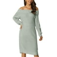 thumbnail image 2 of INSPIRE CHIC Women's Off Shoulder Long Sleeve Ribbed Knit Pullover Midi Sweater Dress Gray L, 2 of 6