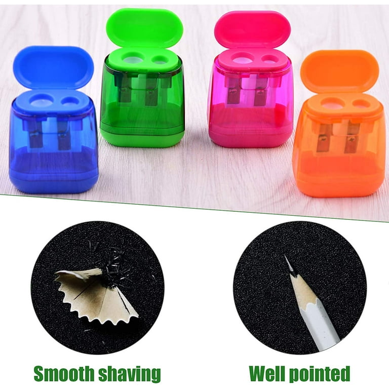 Pencil Sharpeners Dual Holes Pencil Sharpener Manual with Lid Colorful Pencil Sharpeners for Kids Adults Pencil Sharpener for School Office Home 4