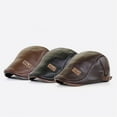 Fattazi Leather Beret Men's Adjustable Newsboy Hat Beret Hat Driving