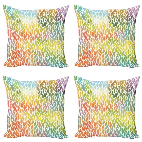 Ambesonne Leaves Throw Pillow Cover 4 Pack, Funky Floral Colorful, 20", Multicolor