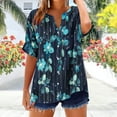thumbnail image 2 of Youyipin Womens Tops Spring Fashion Dressy Short Sleeve Comfy Soft Loose Fit Floral Print Button Up Blouse V Neck Tunic Shirts Summer Tops For Women, 2 of 5