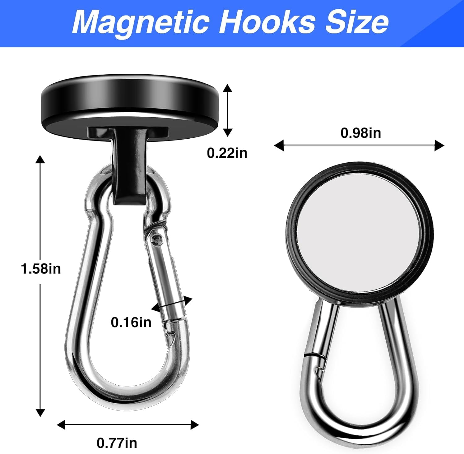 MY Strong Magnetic Hooks, 70LBS Magnetic Hooks Heavy Duty Strong Neodymium Magnets with Carabiner Hook, Magnet Hooks with Swivel for Kitchen, Hanging, Cruise, Grill, Refrigerator - 12 Pack Bla