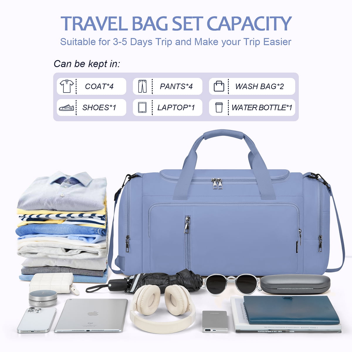 XUEYU Gym Duffle Bag Backpack Waterproof Sports Duffel Bags Travel Weekender Bag for Men Women Overnight Bag with Shoes Compartment Blue